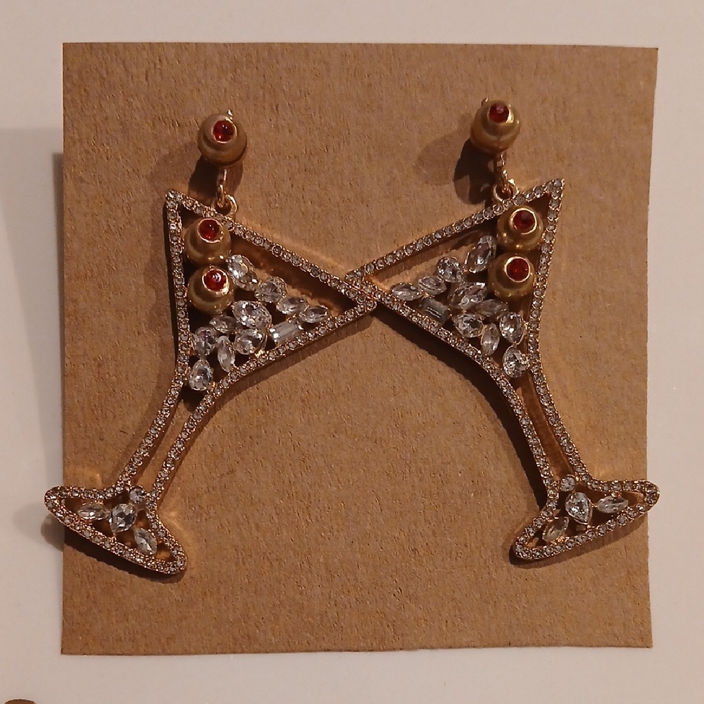 134- Gold and Silver Rhinestone Martini Glass Earrings